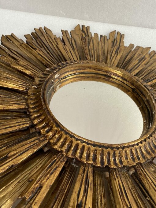 1950′ Sun Mirror 2 Floors Patinated Golden Wood 75 Cm In Diameter - Image 8