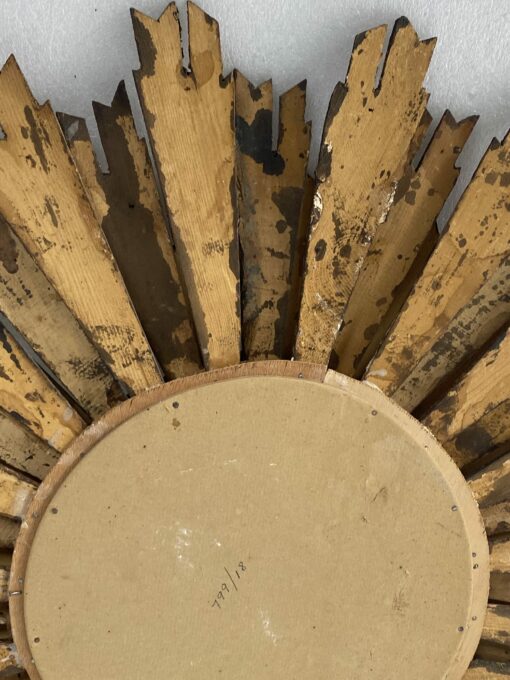 1950′ Sun Mirror 2 Floors Patinated Golden Wood 75 Cm In Diameter - Image 10