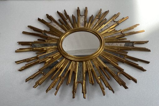 1970' Oval Sun Mirror, Golden Resin 86 x 66 cm