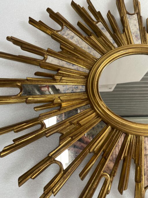 1970' Oval Sun Mirror, Golden Resin 86 x 66 cm - Image 4