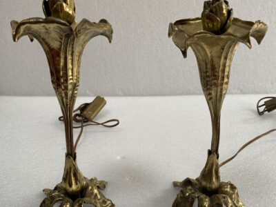1900' Pair Of Flower Lamps In Bronze ∅ 16 cm H 34.5 cm