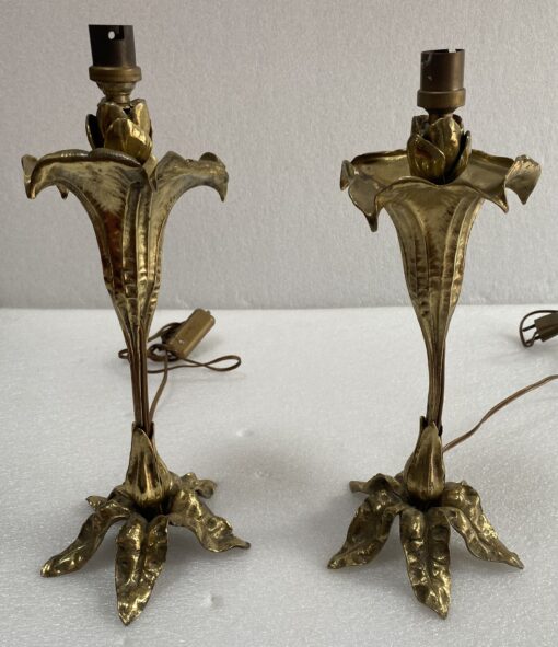 1900' Pair Of Flower Lamps In Bronze ∅ 16 cm H 34.5 cm