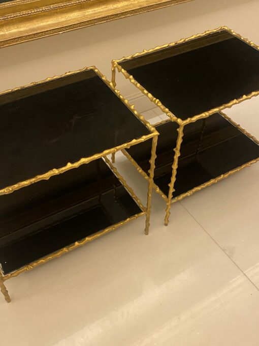 1950/70' Pair Of End Of Sofa Maison Jansen ,Gited Bronze, With Tops In Black Glasses 50 X 37 cm - Image 9