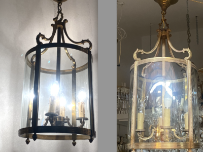 1950/70’Pair Of Lanterns In Gilt Bronze H 72 cm Ø 38 cm