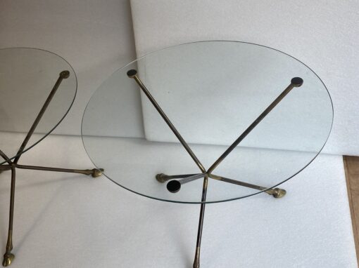 1970′ Paire De Guéridons Bronze Ou Laiton Patiné Plateau Verre Maison Charles Ou Jansen H 41 Diam 60 cm – Image 3