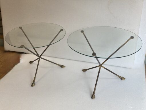 1970′ Paire De Guéridons Bronze Ou Laiton Patiné Plateau Verre Maison Charles Ou Jansen H 41 Diam 60 cm – Image 14