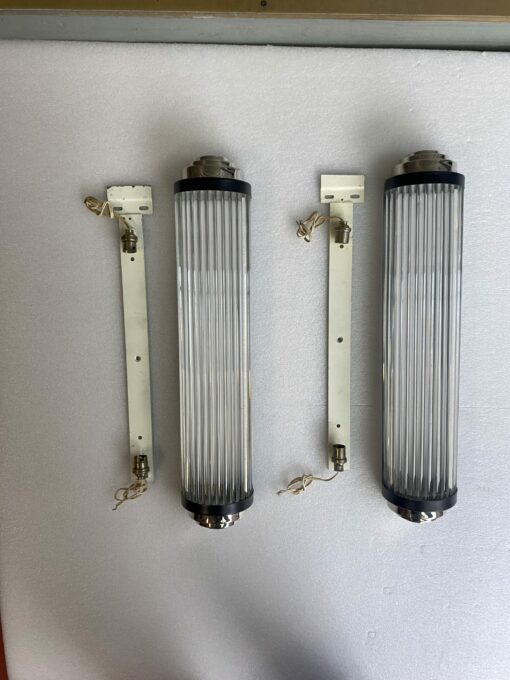 1970′ Pair of Genet Michon Or Petitot Style Glass Tube Sconces H 64 cm