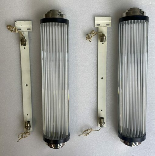 1970′ Paire d' appliques A Tubes de Verre Style Genet Michon Ou Petitot H 64 cm
