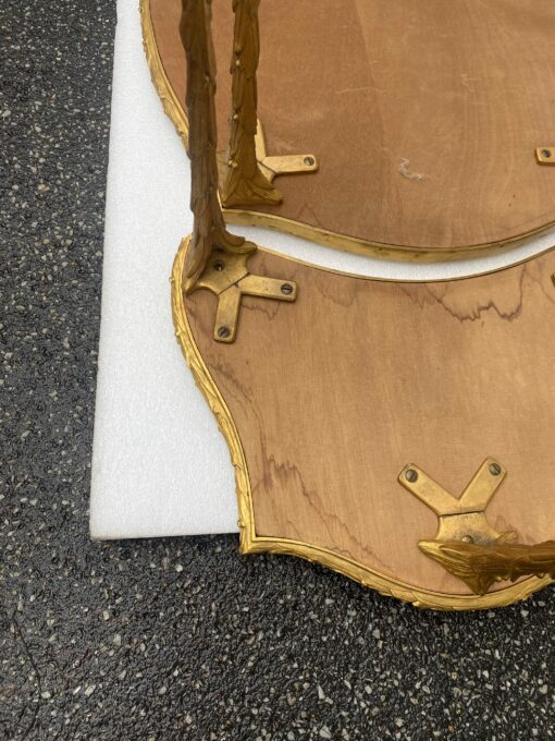 1970′ Maison Charles Tripartite Table Crossbow Shape, Jansen Or Baguès Palm Tree Decor In Gilt Bronze With Aged Mirror Trays - Image 2