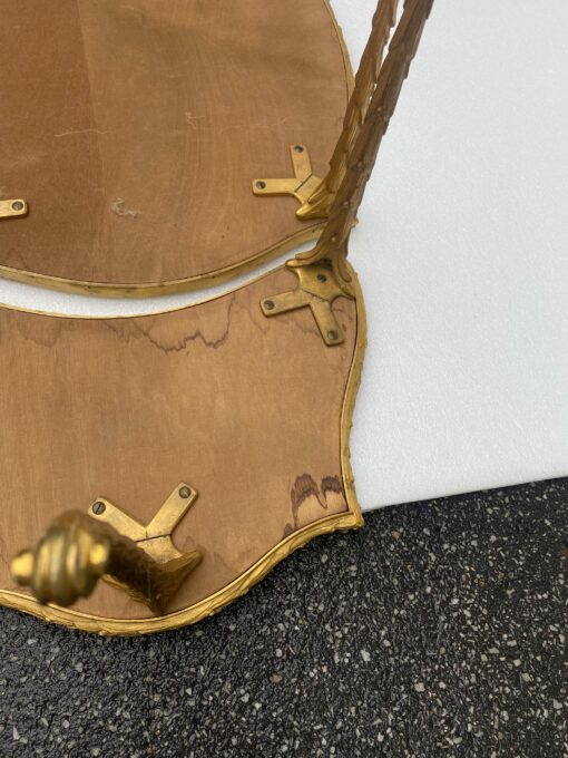 1970′ Maison Charles Tripartite Table Crossbow Shape, Jansen Or Baguès Palm Tree Decor In Gilt Bronze With Aged Mirror Trays - Image 15