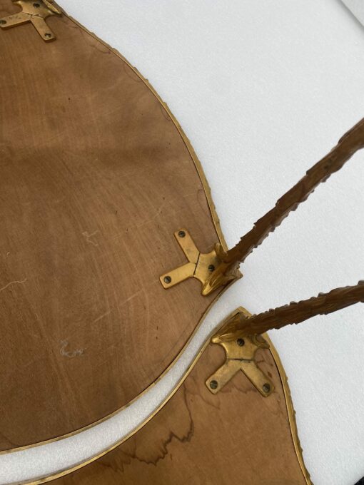 1970′ Maison Charles Tripartite Table Crossbow Shape, Jansen Or Baguès Palm Tree Decor In Gilt Bronze With Aged Mirror Trays - Image 14