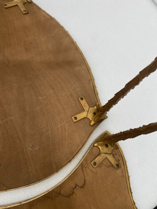 1970′ Maison Charles Tripartite Table Crossbow Shape, Jansen Or Baguès Palm Tree Decor In Gilt Bronze With Aged Mirror Trays - Image 13