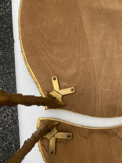 1970′ Maison Charles Tripartite Table Crossbow Shape, Jansen Or Baguès Palm Tree Decor In Gilt Bronze With Aged Mirror Trays - Image 12