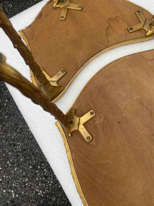 1970′ Maison Charles Tripartite Table Crossbow Shape, Jansen Or Baguès Palm Tree Decor In Gilt Bronze With Aged Mirror Trays - Image 11