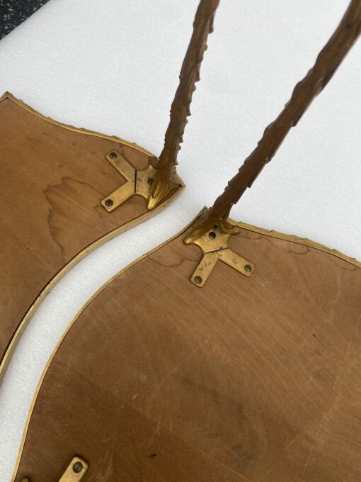 1970′ Maison Charles Tripartite Table Crossbow Shape, Jansen Or Baguès Palm Tree Decor In Gilt Bronze With Aged Mirror Trays - Image 10