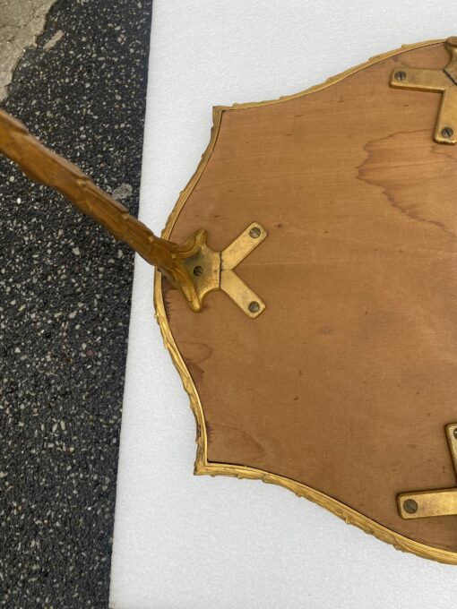 1970′ Maison Charles Tripartite Table Crossbow Shape, Jansen Or Baguès Palm Tree Decor In Gilt Bronze With Aged Mirror Trays - Image 9