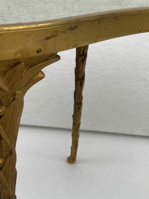 1970′ Maison Charles Tripartite Table Crossbow Shape, Jansen Or Baguès Palm Tree Decor In Gilt Bronze With Aged Mirror Trays - Image 4