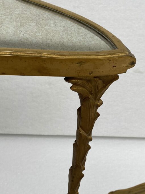 1970′ Maison Charles Tripartite Table Crossbow Shape, Jansen Or Baguès Palm Tree Decor In Gilt Bronze With Aged Mirror Trays - Image 3
