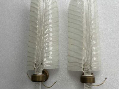 1950/70 Pair Of BAROVIER & TOSO Or Veronese Style Sconces For Arbus In Murano Crystal 43 x 13 cm