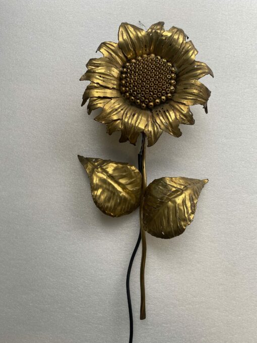 1970' Patinated Brass Sunflower Wall Lamp Signed P.MAS-ROSSI H 64 cm - Image 15