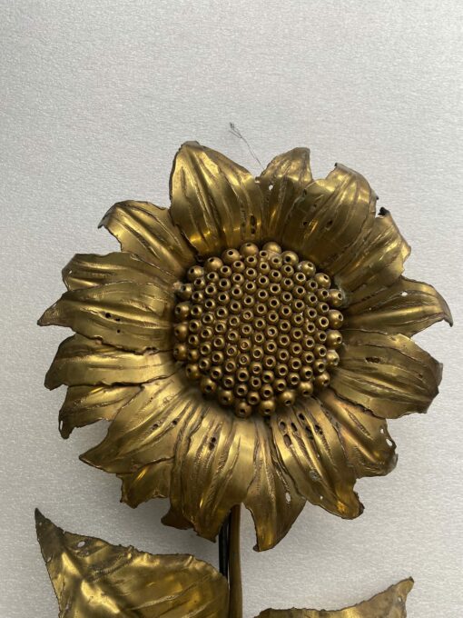 1970' Patinated Brass Sunflower Wall Lamp Signed P.MAS-ROSSI H 64 cm - Image 2