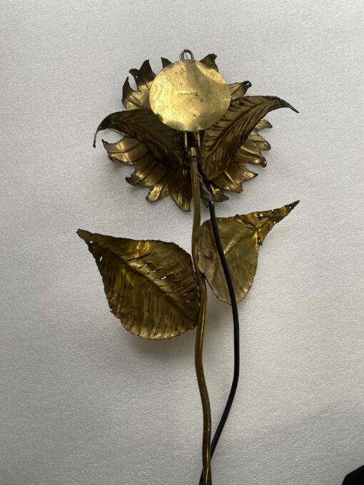 1970' Patinated Brass Sunflower Wall Lamp Signed P.MAS-ROSSI H 64 cm - Image 3