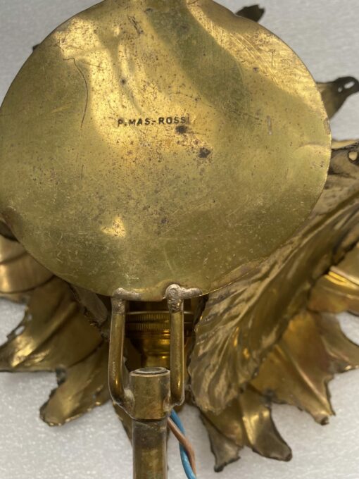 1970' Patinated Brass Sunflower Wall Lamp Signed P.MAS-ROSSI H 64 cm - Image 4