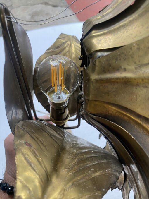 1970' Patinated Brass Sunflower Wall Lamp Signed P.MAS-ROSSI H 64 cm - Image 6