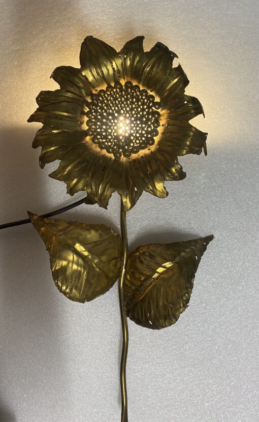 1970' Patinated Brass Sunflower Wall Lamp Signed P.MAS-ROSSI H 64 cm - Image 13
