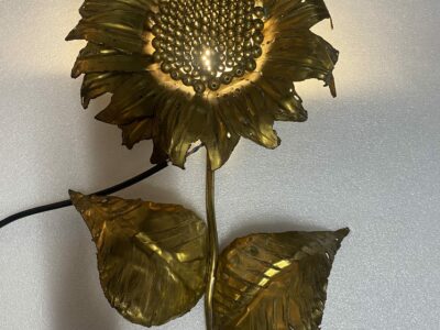 1970' Patinated Brass Sunflower Wall Lamp Signed P.MAS-ROSSI H 64 cm