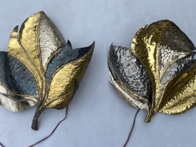 1970' Pair Of Sconces In Silvered And Patinated Brass Fernandez Or Isabelle Faure Or Duval Brasseur