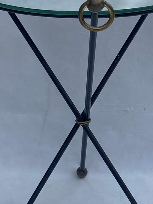 1940/50 ′ Wrought Iron Pedestal Table Brass Ornaments Jacques Adnet Style Diameter 49 cm - Image 2