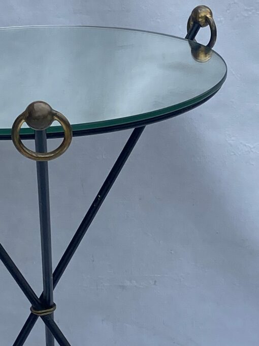 1940/50 ′ Wrought Iron Pedestal Table Brass Ornaments Jacques Adnet Style Diameter 49 cm - Image 3