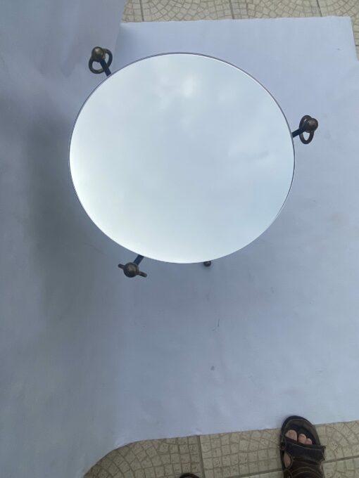 1940/50 ′ Wrought Iron Pedestal Table Brass Ornaments Jacques Adnet Style Diameter 49 cm - Image 5