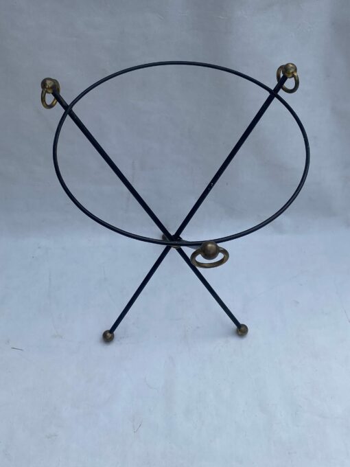 1940/50 ′ Wrought Iron Pedestal Table Brass Ornaments Jacques Adnet Style Diameter 49 cm - Image 6