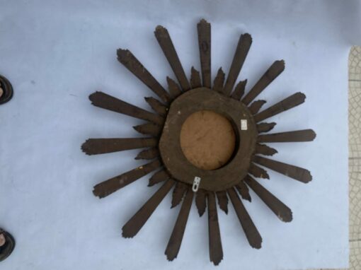 1950/70′ Convex Sun Mirror Patinated Golden Wood With Mirror Inlays 88 Cm In Diameter - Image 4