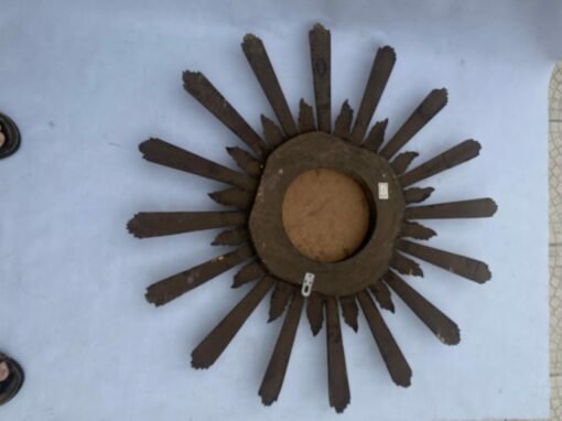 1950/70′ Convex Sun Mirror Patinated Golden Wood With Mirror Inlays 88 Cm In Diameter - Image 5