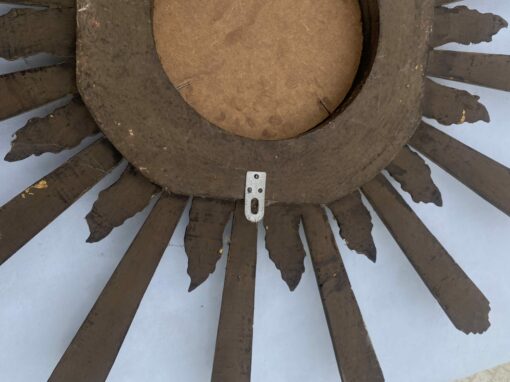 1950/70′ Convex Sun Mirror Patinated Golden Wood With Mirror Inlays 88 Cm In Diameter - Image 6