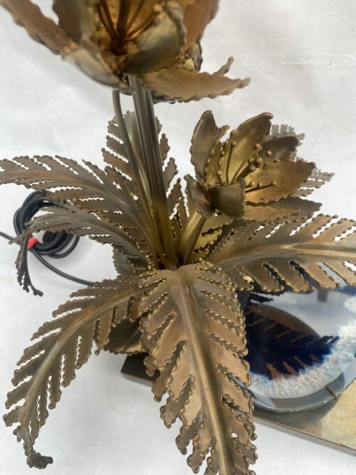 1970′ Lampe Aux Nenuphars En Bronze Doré Et Agate DLG Duval Brasseur Ou Isabelle Faure – Image 3