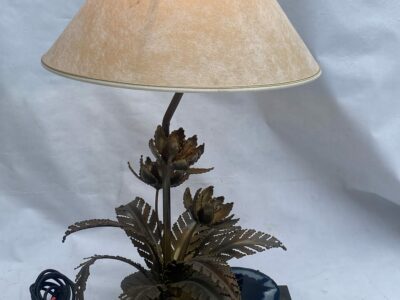 1970′ Water Lily Lamp In Gilt Bronze And Agate DLG Duval Brasseur Or Isabelle Faure
