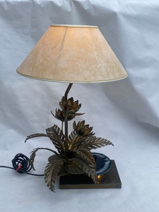 1970′ Lampe Aux Nenuphars En Bronze Doré Et Agate DLG Duval Brasseur Ou Isabelle Faure