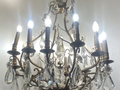 1880/1900′ Maison Bagués Et Baccarat Cage Chandelier in Gilt Bronze 12 Lights H: 110 cm