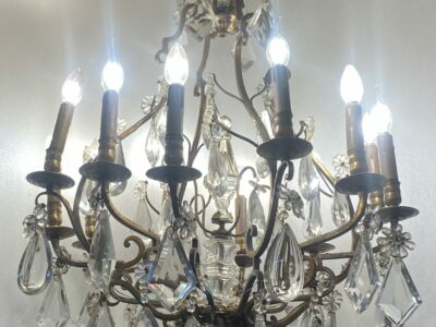 1880/1900′ Lustre Cage Maison Bagués Et Baccarat en Bronze Doré  12 Lumières H: 110 cm