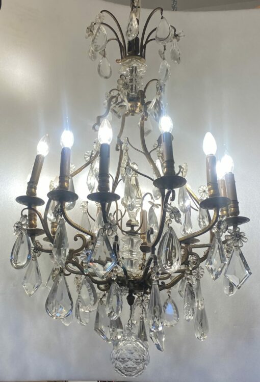 1880/1900′ Lustre Cage Maison Bagués Et Baccarat en Bronze Doré  12 Lumières H: 110 cm