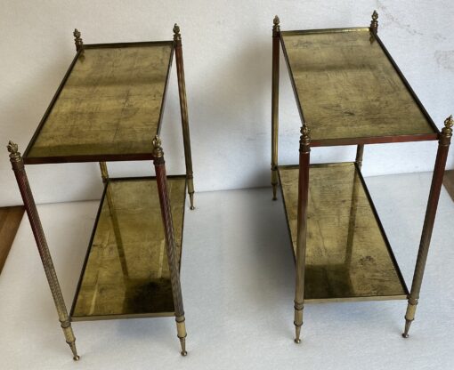 1950/70' Pair Of Rectangular Sofa Ends Maison Bagués Brass and Bronze Trays Gold Leaves Fixed Under Glass and With Olympic Flames 63 X 28 cm - Image 2