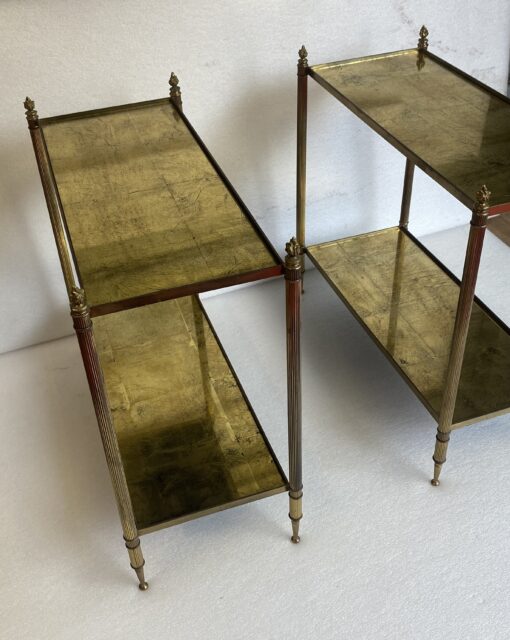 1950/70' Pair Of Rectangular Sofa Ends Maison Bagués Brass and Bronze Trays Gold Leaves Fixed Under Glass and With Olympic Flames 63 X 28 cm - Image 3