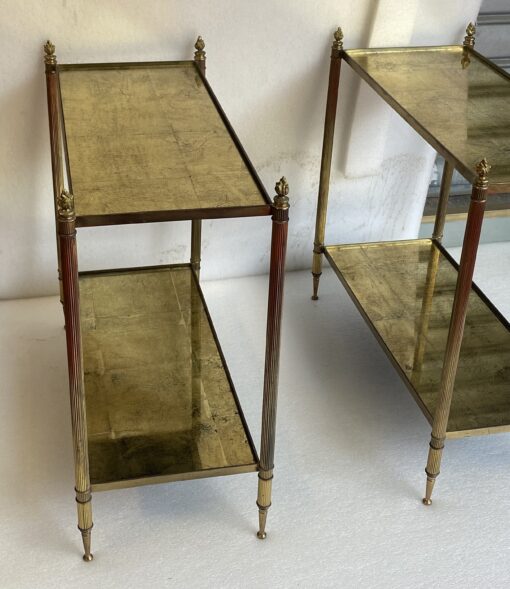 1950/70' Pair Of Rectangular Sofa Ends Maison Bagués Brass and Bronze Trays Gold Leaves Fixed Under Glass and With Olympic Flames 63 X 28 cm - Image 4