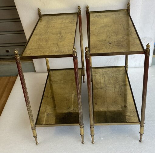 1950/70' Pair Of Rectangular Sofa Ends Maison Bagués Brass and Bronze Trays Gold Leaves Fixed Under Glass and With Olympic Flames 63 X 28 cm - Image 5