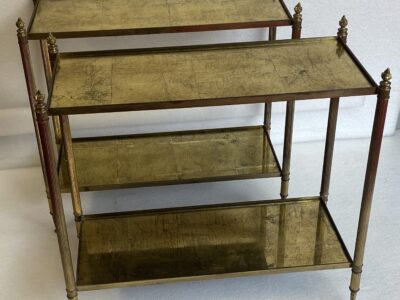 1950/70' Pair Of Rectangular Sofa Ends Maison Bagués Brass and Bronze Trays Gold Leaves Fixed Under Glass and With Olympic Flames 63 X 28 cm