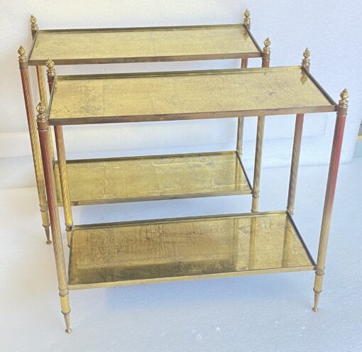 1950/70' Pair Of Rectangular Sofa Ends Maison Bagués Brass and Bronze Trays Gold Leaves Fixed Under Glass and With Olympic Flames 63 X 28 cm - Image 8